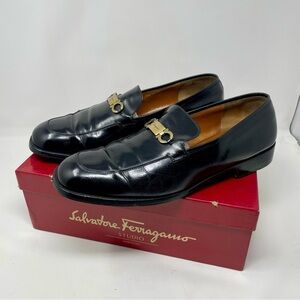 Salvatore Ferragamo Black Leather Horsebit Loafers